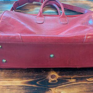 TANGAROA"  Heavy  Red  Leather  Boston Bag / Travel Bag / Duffle Bag